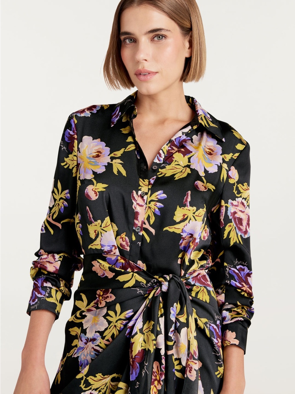 NWOT 5 a7 cinq a sept BRIGITTE BLACK YELLOW FLORAL JACEY FAUX WRAP DRESS SZ 2 - Picture 6 of 7